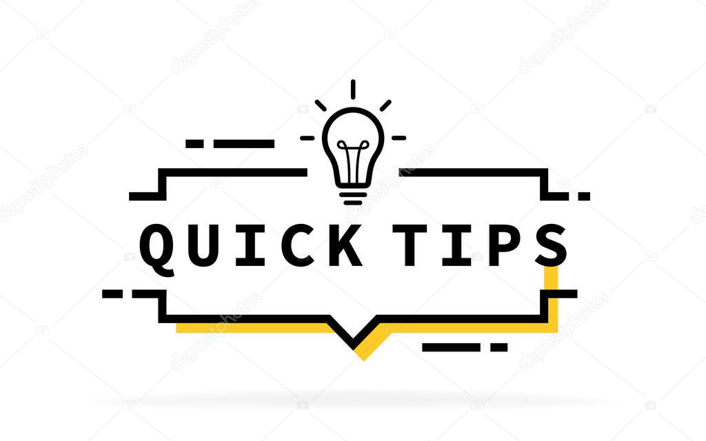Quick tips geometric pixel message bubble with light bulb emblem. Banner design for business and advertising. Vector illustration.