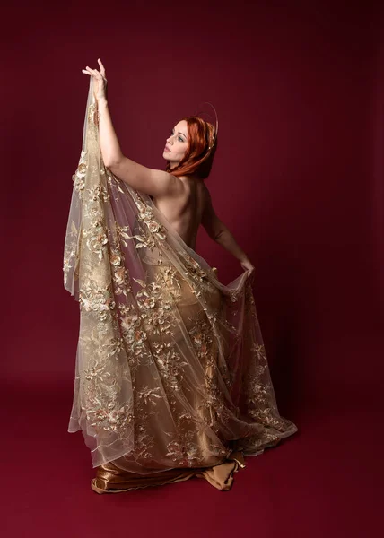 Full Length Fantasy Portrait Beautiful Woman Model Red Hair Goddess — Stock Photo, Image