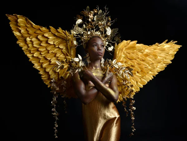 Фантастичний Портрет Красивої Африканської Моделі Жінки Афро Богинею Шовковим Одягом — стокове фото