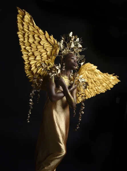 Afro Tanrıça Ipek Cüppeli Güzel Afrikalı Kadın Modelinin Fantezi Portresi — Stok fotoğraf