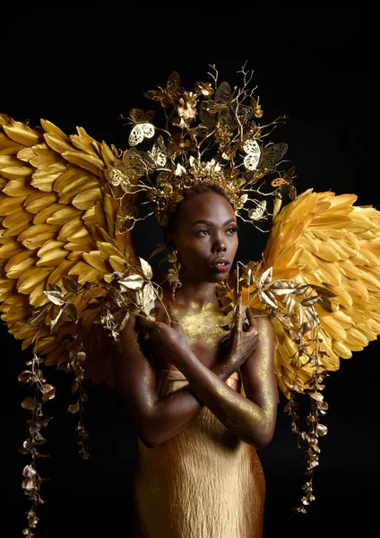 Fantasie Porträt Einer Schönen Afrikanischen Frau Modell Mit Afro Göttin — Stockfoto