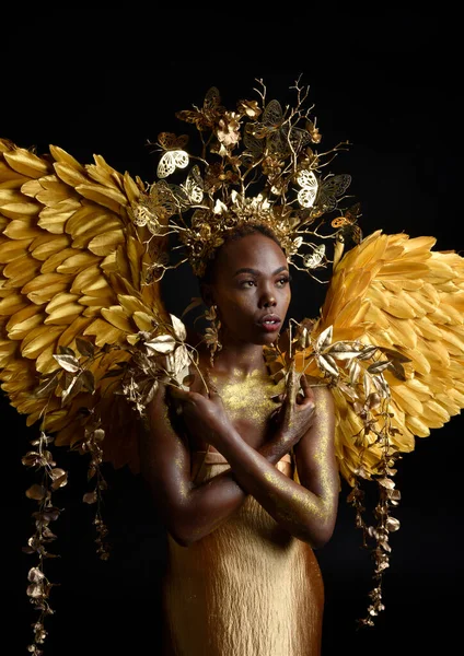 Retrato Fantasía Hermosa Modelo Mujer Africana Con Afro Túnicas Seda — Foto de Stock