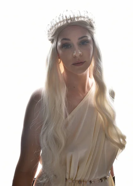 Nahaufnahme Porträt Der Schönen Blonden Frau Modell Trägt Fantasie Göttin — Stockfoto