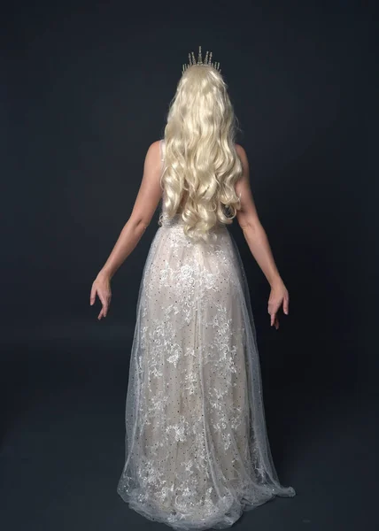 Портрет Красивих Жінок Довгим Світлим Волоссям Фентезійній Принцесі Елегантним Білим — стокове фото