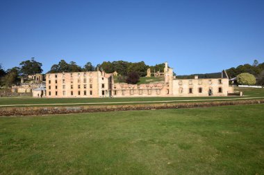 landscape portrait of historical settler colony prison ruins in port Arthur site in Tasmania, Australia 
