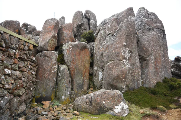 beautiful landscape vista of Mount Wellington tourist landmark in Hobart Tasmania in Australia,  with granite stones and scrubland nature
