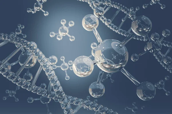Dna Och Bioteknik Vetenskap Analys Koncept Transparent Atom Och Molekyl — Stockfoto