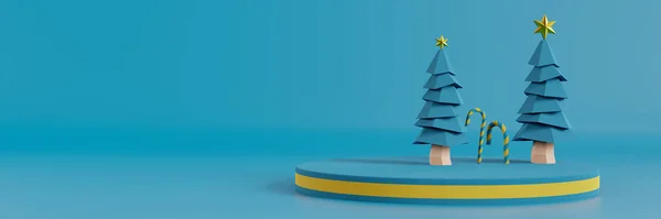 Frohes Neues Jahr Weihnachtshintergrund Weihnachtsbaum Zuckerrohr Weihnachtsdekoration Geschenkbox Dekorationsszene Geometrisches — Stockfoto