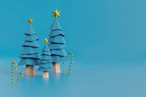 Feliz Ano Novo Fundo Azul Natal Árvore Natal Ornamento Cana — Fotografia de Stock