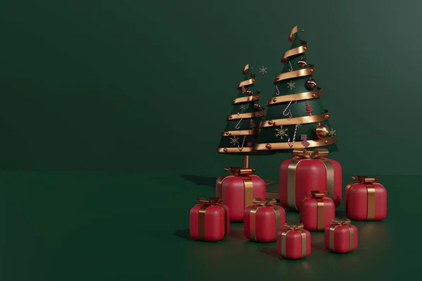 Feliz Ano Novo Alegre Árvore Natal Verde Fundo Isolado Caixa — Fotografia de Stock