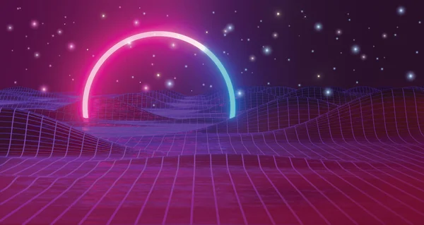 Valley Structuur Sci Neon Licht Gloeien Netwerk Grid Verbinding Futuristische — Stockfoto
