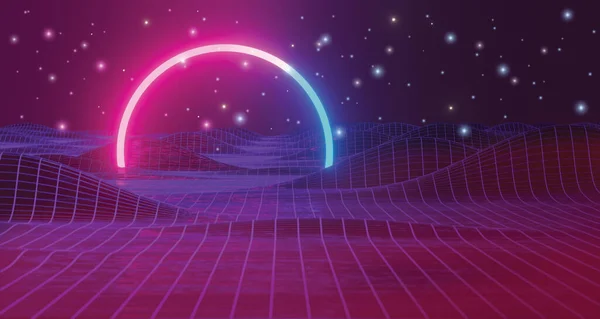 Valley Structuur Sci Neon Licht Gloeien Netwerk Grid Verbinding Futuristische — Stockfoto