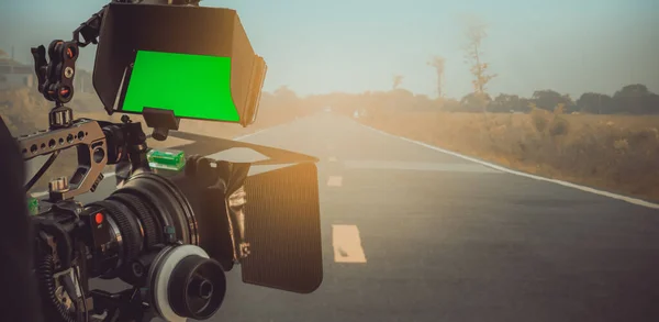 Konzept Aufnahmeausrüstung Der Dreharbeiten Werbung Mit Einer Videokamera Film Und Stockfoto