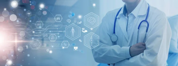 Medizinische Business Service Digitales Online Konzept Arzt Mit Symbol Hintergrund lizenzfreie Stockbilder