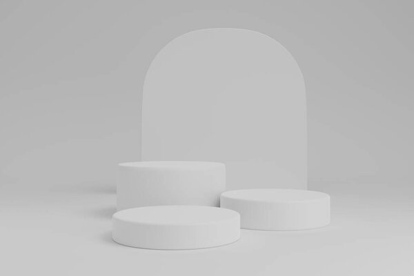 Абстрактная геометрия цилиндра формы, подиума или пьедестала цветной подиум, белый фон, макет косметической продукции шоу, маркетинг настоящее время этап, презентация продукта дисплея, геометрическая платформа, 3D рендеринг.