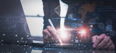 Yapay Zeka Teknolojisi Veri Geliştirme, Bilgisayar Veri İşlemi, icatlar, modern ağ iletişimi, yazılım, analiz bilgisayar bilimi ile bulut hesaplaması kullanan programcı