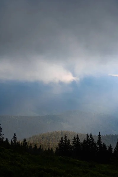 Rain Clouds Carpathians Overcast Mount Petros Rain Clouds Sun Rays — Stock fotografie