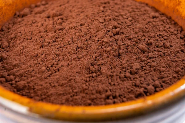 Kakaový Prášek Misce Makro Čočce Prášek Výrobu Čokolády Suchý Prášek — Stock fotografie