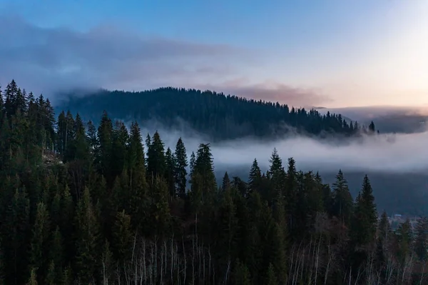 Mountain Atmospheric Landscape High Mountains Thick Fog Rainy Weather Panorama — Stock Photo, Image