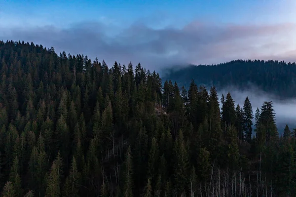 Panoramisch Uitzicht Van Boven Bergtoppen Dikke Wolken Toppen Van Karpaten — Stockfoto