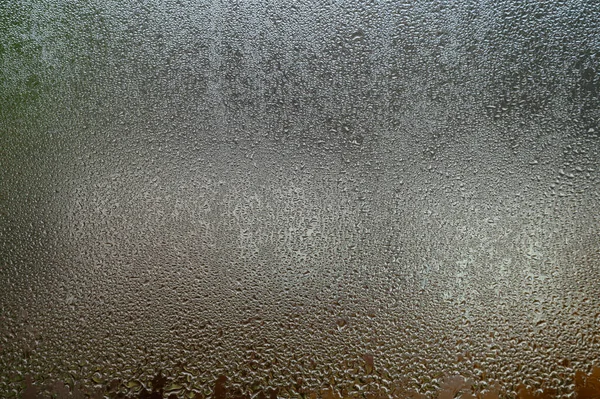 Reggeli Páralecsapódás Ablakokon Külső Hűtési Idő Alatt Páralecsapódás Textúrája Ablakon — Stock Fotó