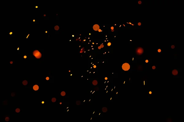 Bright Yellow Sparks Black Background Yellow Bright Bokeh Particles Burning — Stock Photo, Image