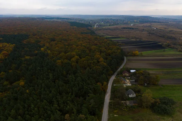 Панорамный Вид Украинских Полей Лесов Тернополе Осенью Новый — стоковое фото