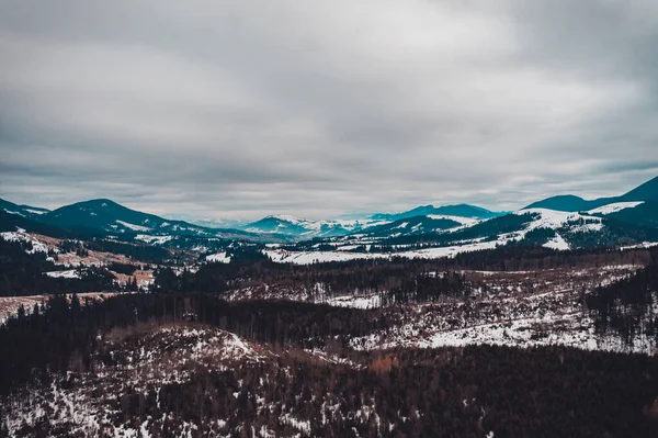 Karpaten Sneeuw Uitzicht Bergen Van Bovenaf Drone Panorama Winter Karpaten — Stockfoto