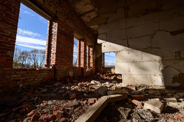 Oficinas Pasillos Abandonados Destruidos Edificio Industrial Destruido Una Casa Con — Foto de Stock