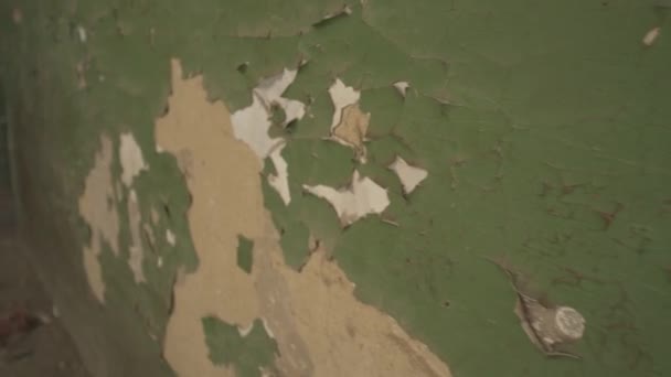 Old Wall Damaged Paint Weathered Wall Green Paint Damaged Wall — Stock Video