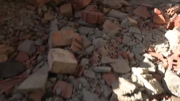 Bricks Broken Walls Broken Abandoned Brick Building Construction Waste — Stockvideo