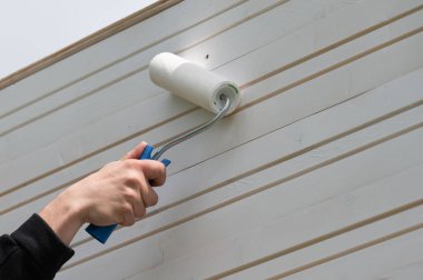 Duvarı silindirle beyaza boyamak, ahşap duvarları boyamak..