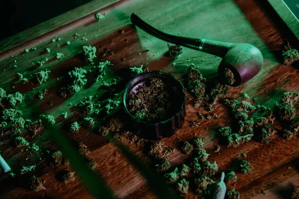 Droga Marijuana Sbd Thc Urti Sativa Indica Neon Verde Piante — Foto Stock