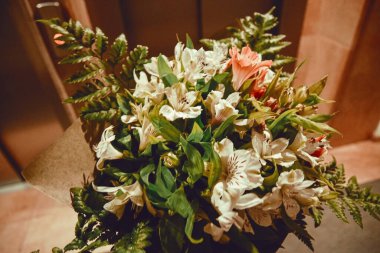 Bouquet of flowers with green leaves, February 14, Valentine's Day, gifts