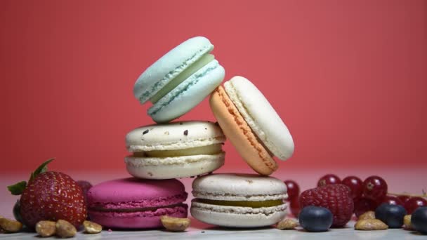 Colorful Macarons Small French Cakes Sweet Colorful French Macaroons Many — 비디오