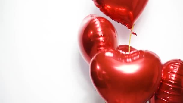 Balloons Shape Red Heart Celebrating Valentine Day Many Balloons Air — Vídeo de Stock