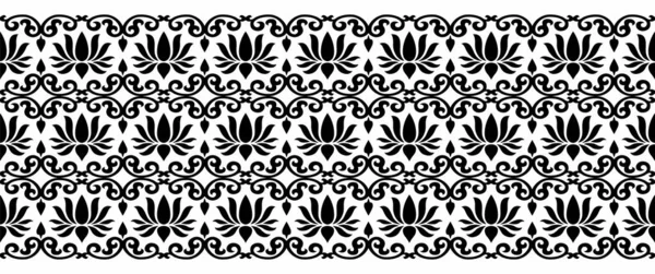 Черно Белый Векторный Дизайн Цветочной Границы Лотоса — стоковый вектор