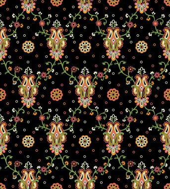 Traditional Asian paisley pattern on black background