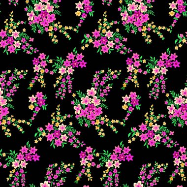 Seamless small flower pattern on black background