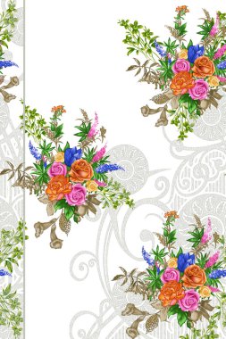 Seamless rose floral border design on white background