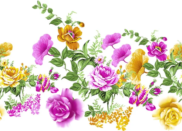 Nahtlose Textile Blume Rand Design Auf Weißem Hintergrund — Stockfoto