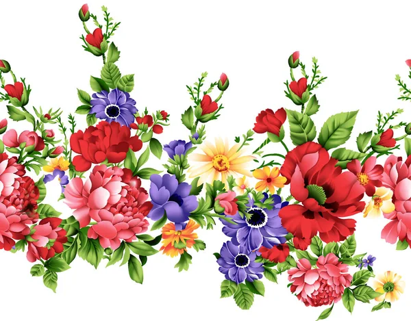 Nahtlose Aquarell Blume Rand Design Auf Weißem Hintergrund — Stockfoto