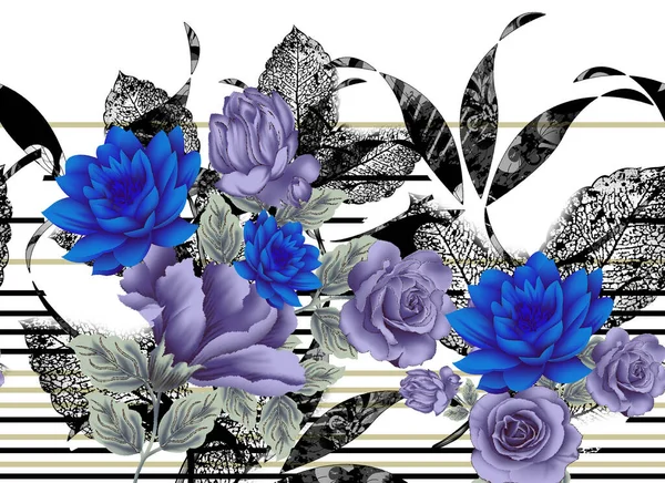 Zökkenőmentes Digitális Rózsa Virág Határ Design — Stock Fotó