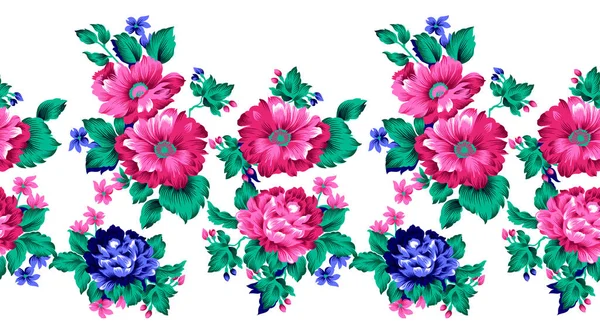 Projeto Borda Floral Têxtil Rosa Sem Costura — Fotografia de Stock