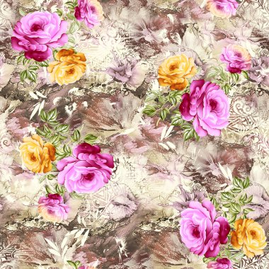 Seamless digital rose flower pattern