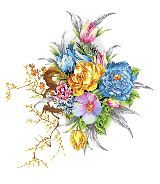 Mistura Colorida Design Motivo Floral — Fotografia de Stock