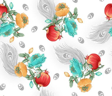 Tavus kuşu tüyü ile kusursuz çiçek deseni