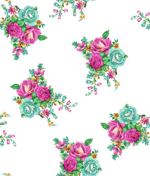 Seamless Rose Flower Pattern White Background — Stock Photo, Image