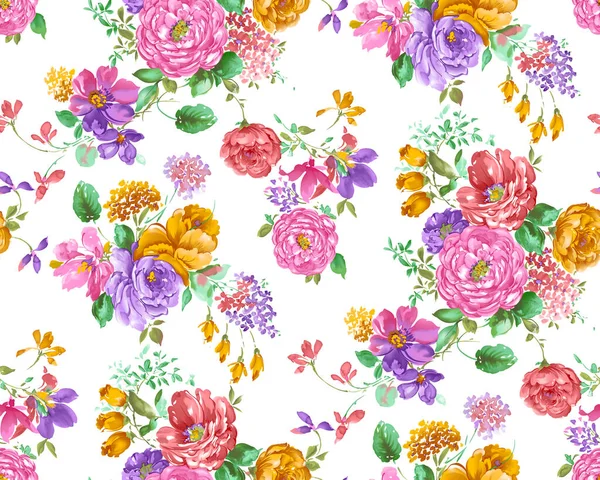 Seamless Watercolor Flower Pattern Design — Zdjęcie stockowe