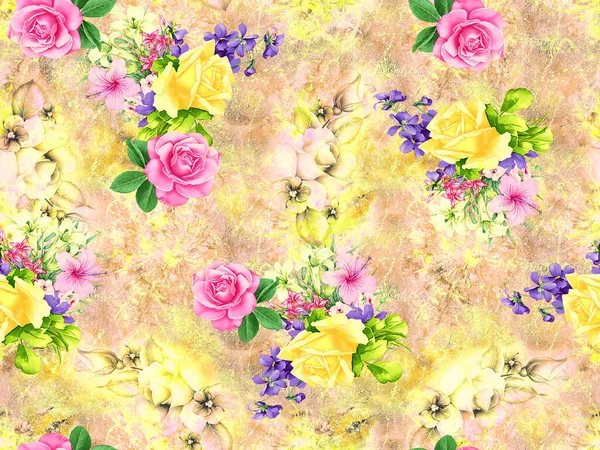 Nahtlose Texturierte Rose Blume Hintergrund — Stockfoto